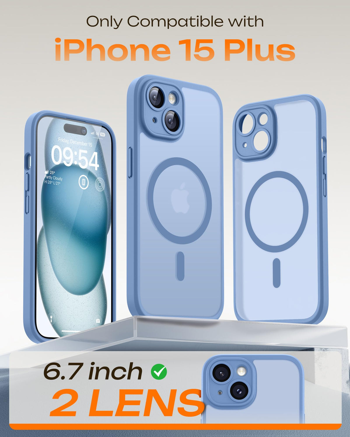 TOCOL for iPhone 15 Plus Case, Compatible with MagSafe, Light Blue