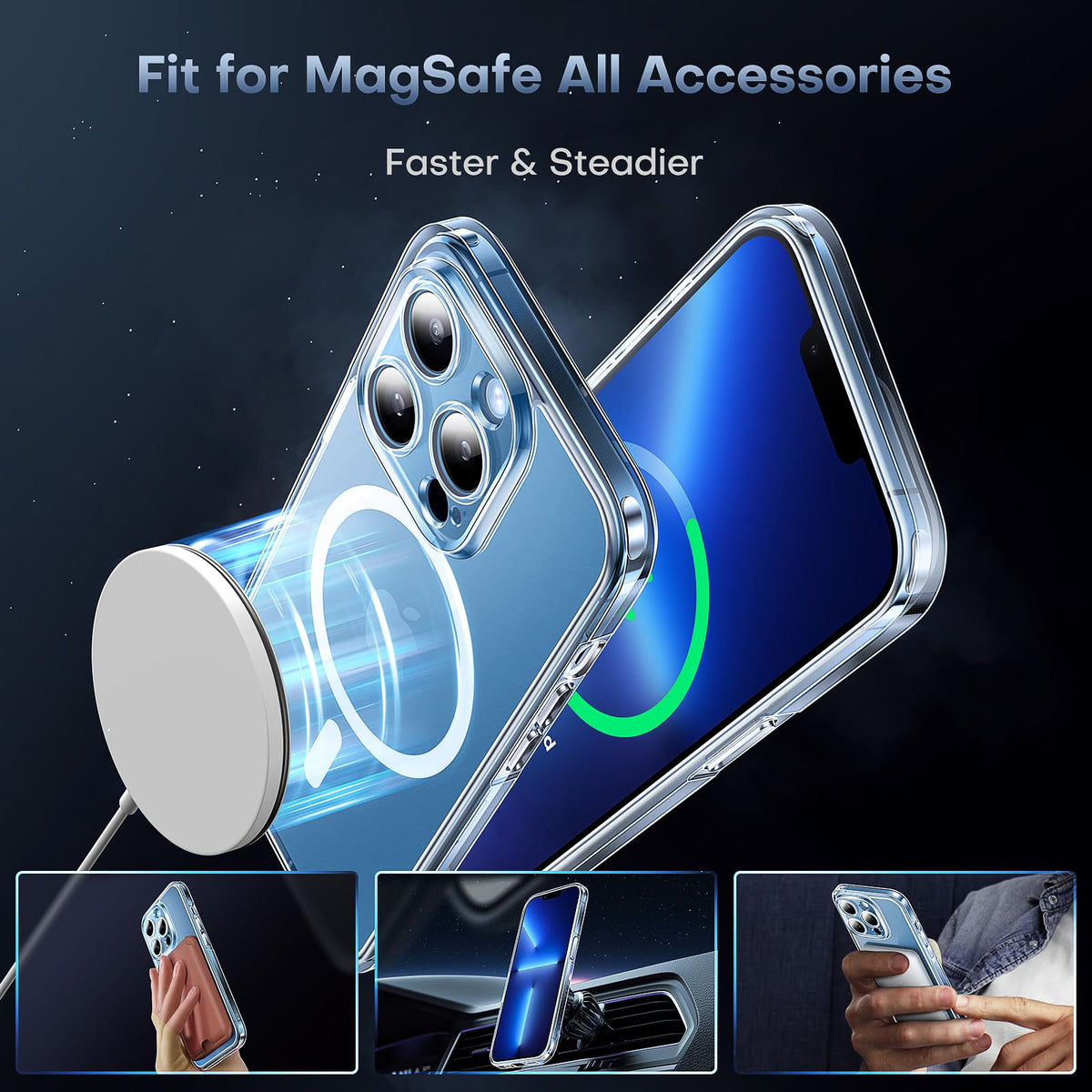 TOCOL Magnetic for iPhone 13 Pro Max Case Clear, Upgraded Full Camera Protection, Compatible with Magsafe, Drop Protection, Phone Cover for iPhone 13 Pro Max 6.7 inch (Clear)