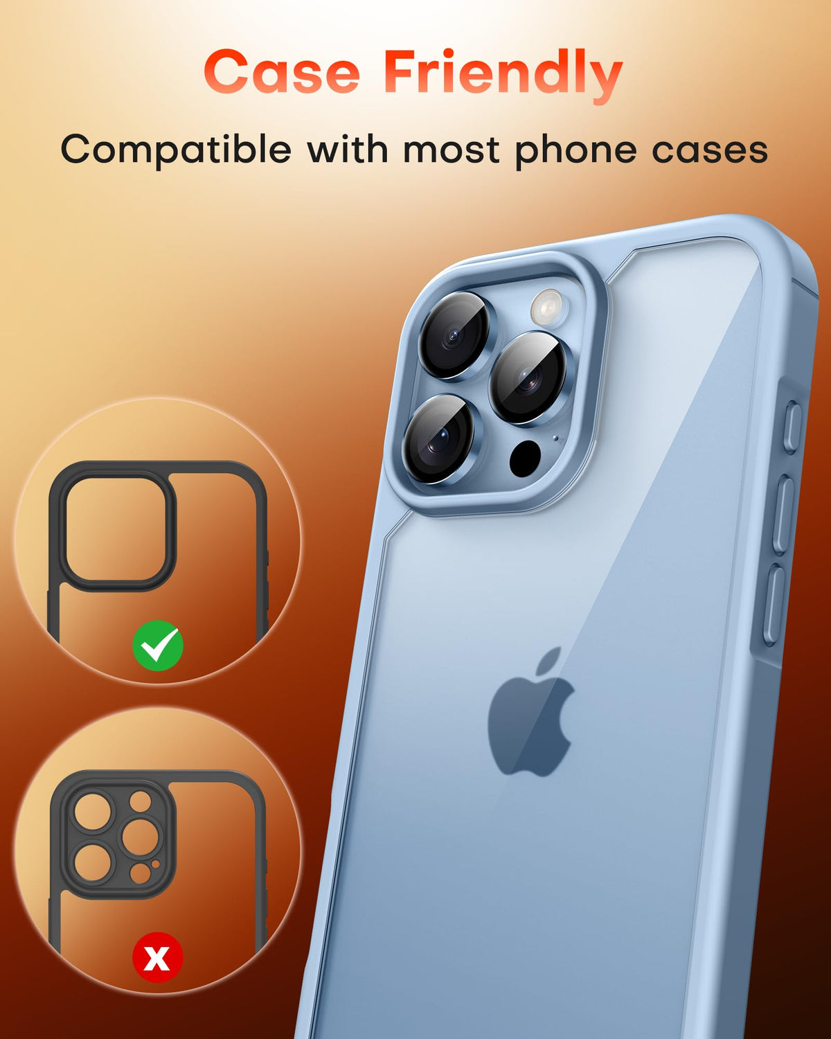 TOCOL Camera Lens Protector for iPhone 13 Pro Max/iPhone 13 Pro Tempered Glass HD Individual Scratch Resistant Camera Cover Accessories Case Friendly 2 Pack（Sierra Blue）