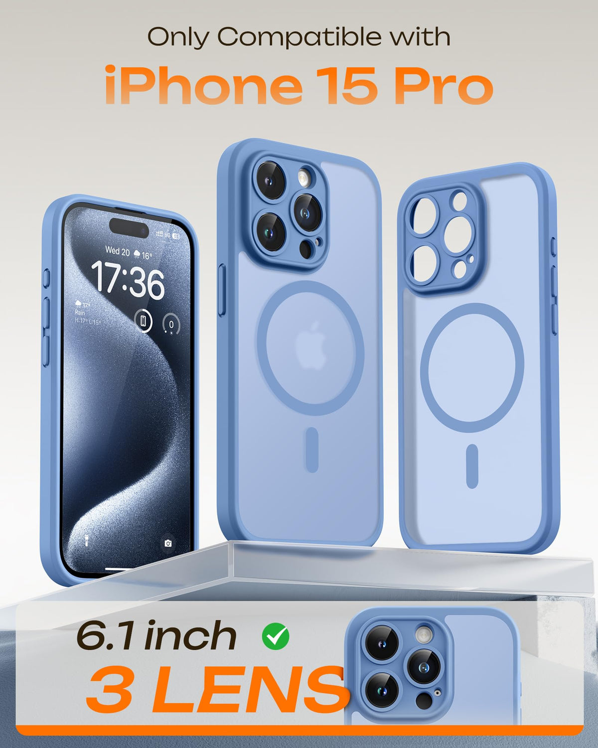 TOCOL for iPhone 15 Pro Case, Compatible with MagSafe, Light Blue