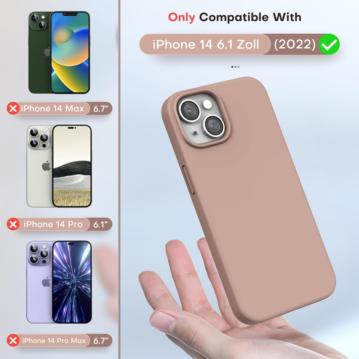 TOCOL for iPhone 14 Case, Slim Silicone Case for 14 6.1 Inch, Precise Fit, Anti-Slip, Drop Protection, Brown