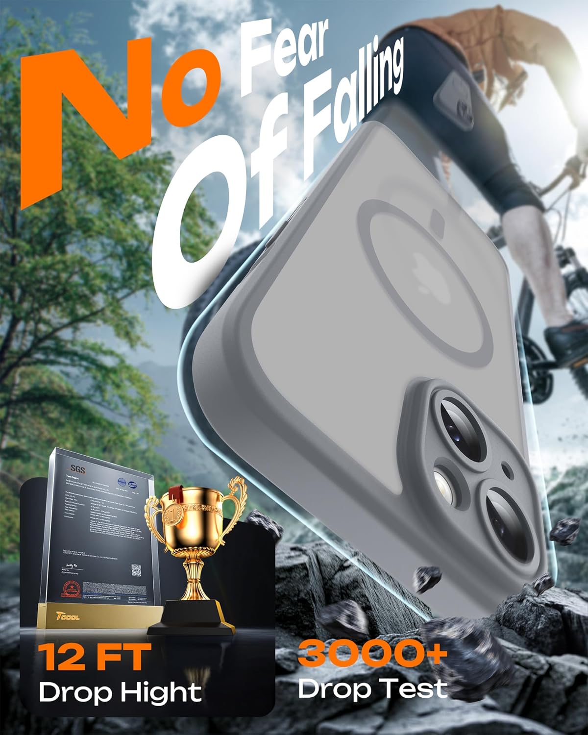 TOCOL Magnetic for iPhone 15 Case 6.1-Inch, Fit for MagSafe, Upgraded Full Camera Protection, 14FT Military Grade Shockproof Thin Slim Frosted Translucent Matte Back Phone Cover (Titan Gray)