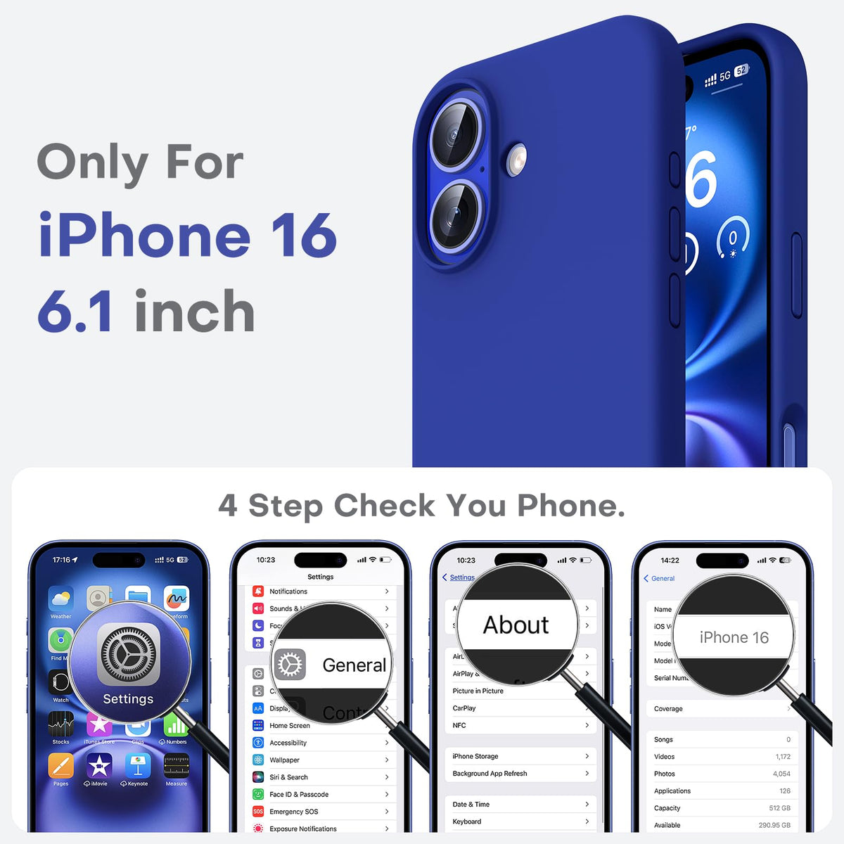 TOCOL Silicone Case for iPhone 16, Shockproof, Anti-Slip, Anti-Fingerprint, Scratch-Resistant Mobile Phone Case for iPhone 16, Ultramarine