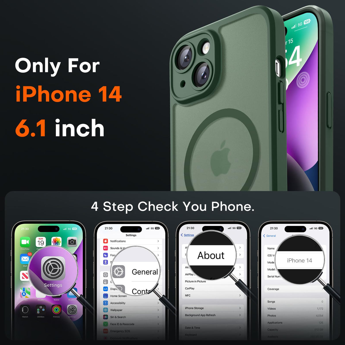 TOCOL for iPhone 14 Case, Compatible with MagSafe, Alpine Green