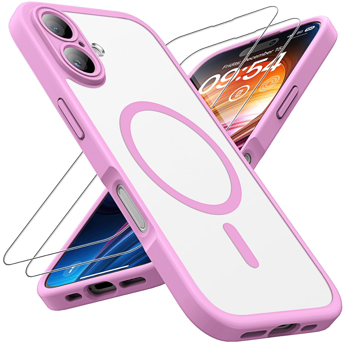 TOCOL Magnetic for iPhone 16 Case 6.1-Inch, Fit for MagSafe, Upgraded [Full Camera Protection], [14FT Military Grade Drop Tested] Shockproof Slim Translucent Matte Back Phone Cover (Pink)