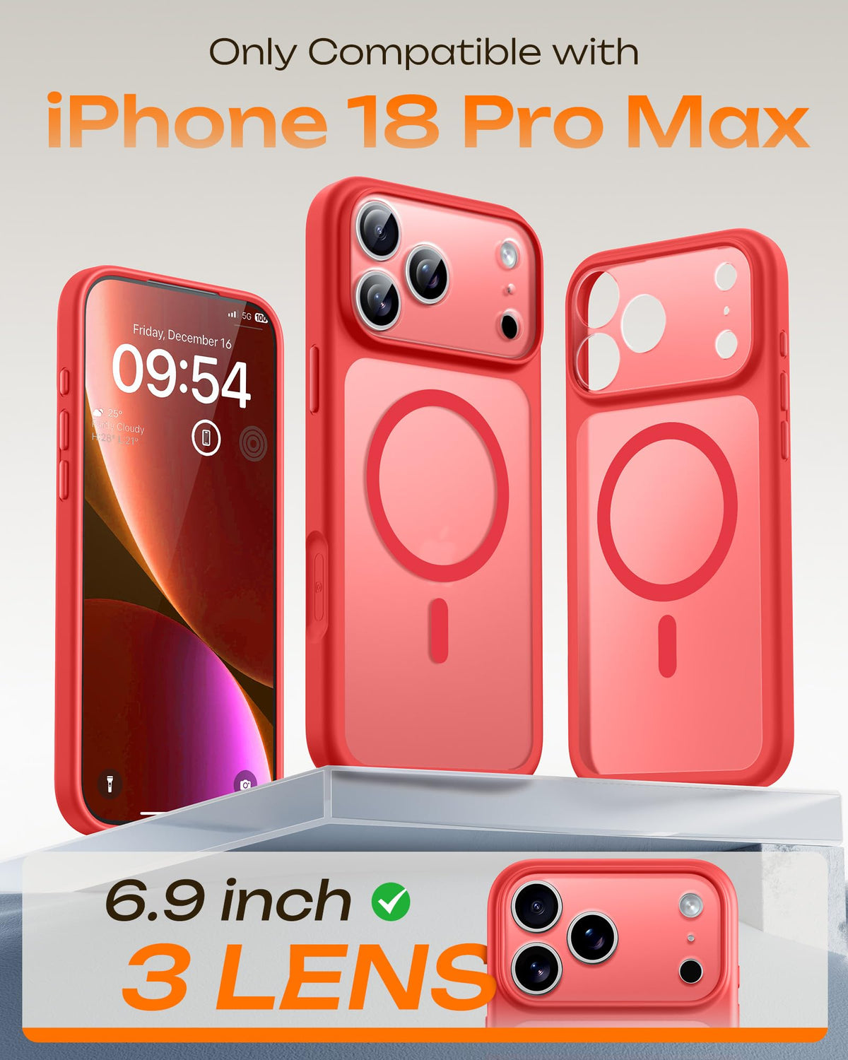 TOCOL for iPhone 18 Pro Max Case, Compatible with MagSafe, Red