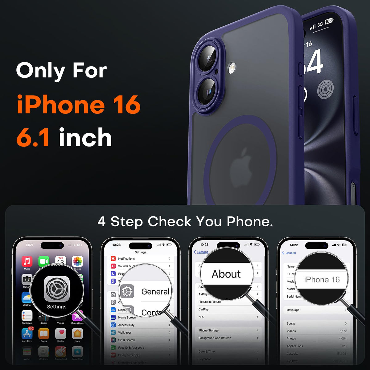 TOCOL 3 in 1 Magnetic Cover for iPhone 16 6.1 Inch with 2 Tempered Glass, Compatible with MagSafe [Integrated Camera Protection] Shockproof Translucent Matte Case, Intense Purple