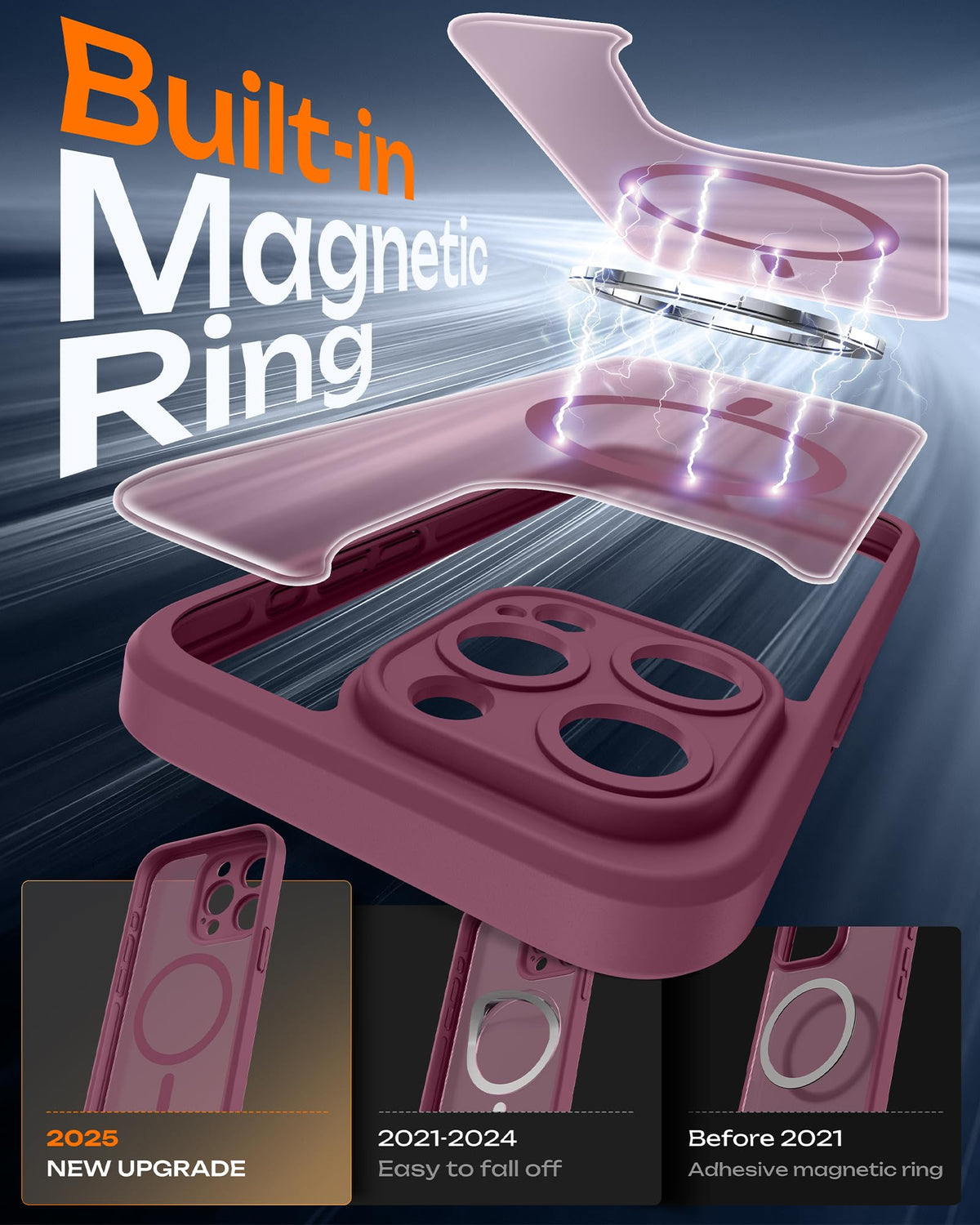TOCOL for iPhone 15 Pro Case, Compatible with MagSafe, Plum
