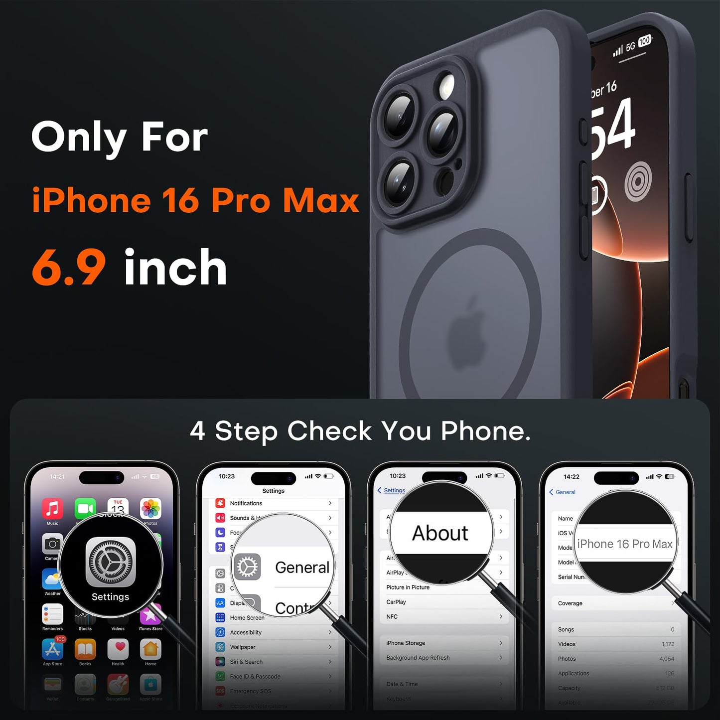 TOCOL for iPhone 16 Pro Max Case, Compatible with MagSafe, Black