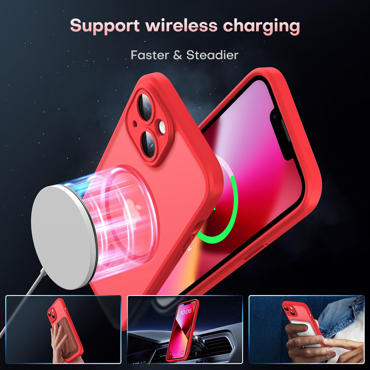 TOCOL for iPhone 13 Case, Compatible with MagSafe, Red