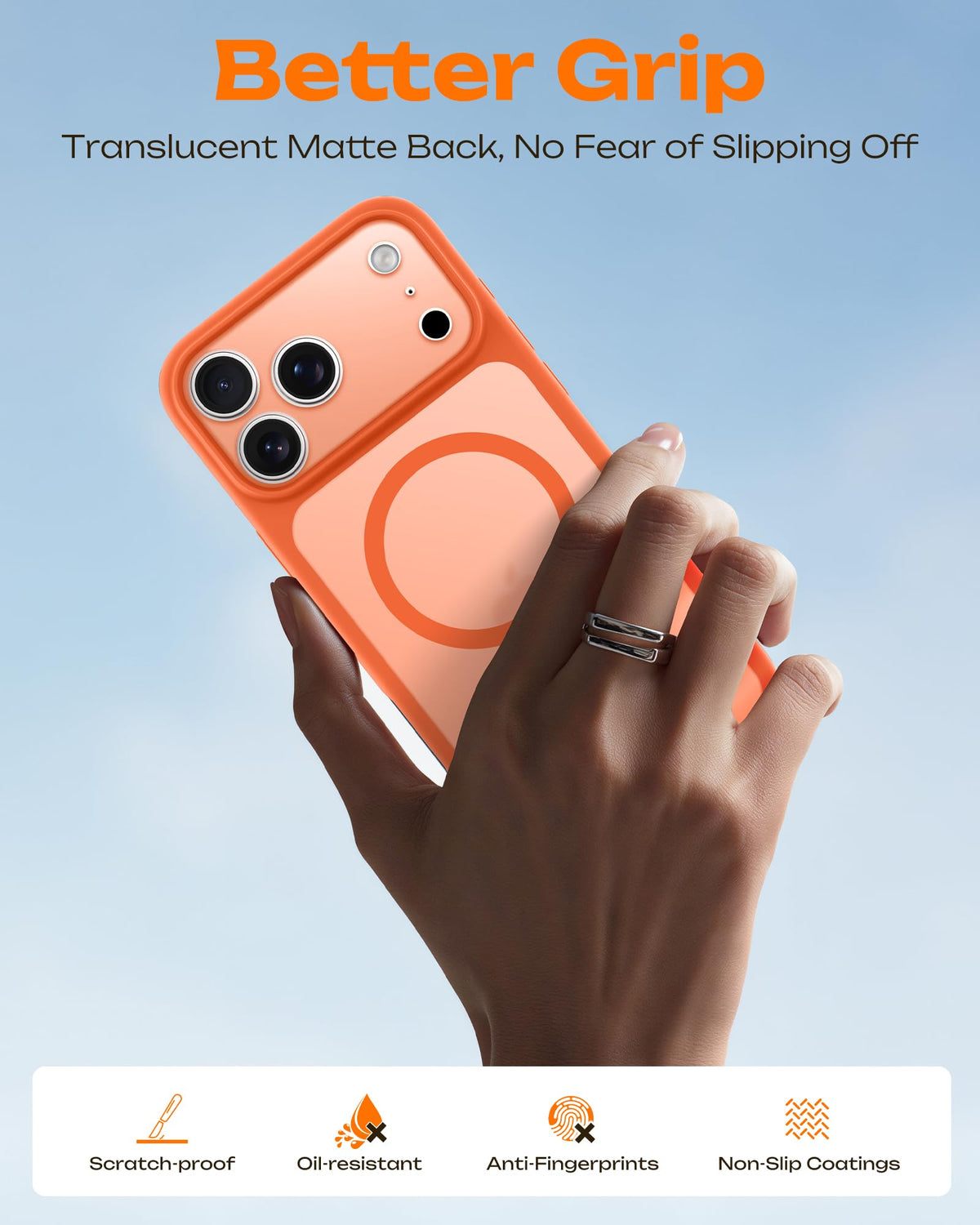 TOCOL for iPhone 18 Pro Case, Compatible with MagSafe, Orange