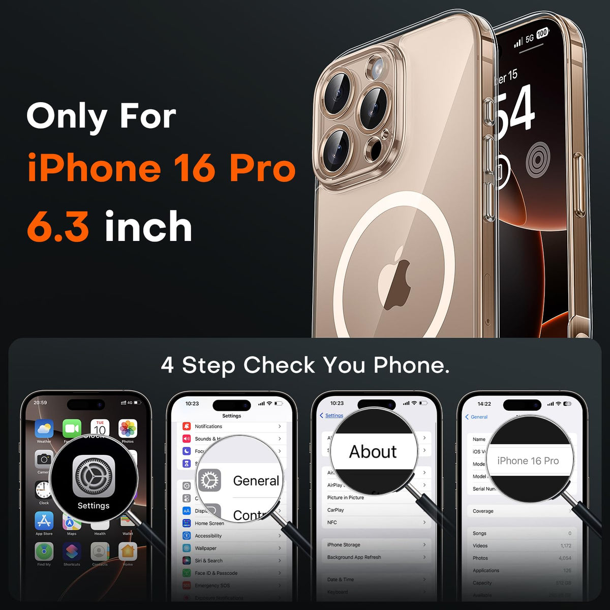 TOCOL Magnetic for iPhone 16 Pro Case 6.3-Inch, Fit for MagSafe, Upgraded [Full Camera Protection] [Never Yellowing] [14FT Military Grade Drop Tested] Military Shockproof Slim Phone Cover (Clear)