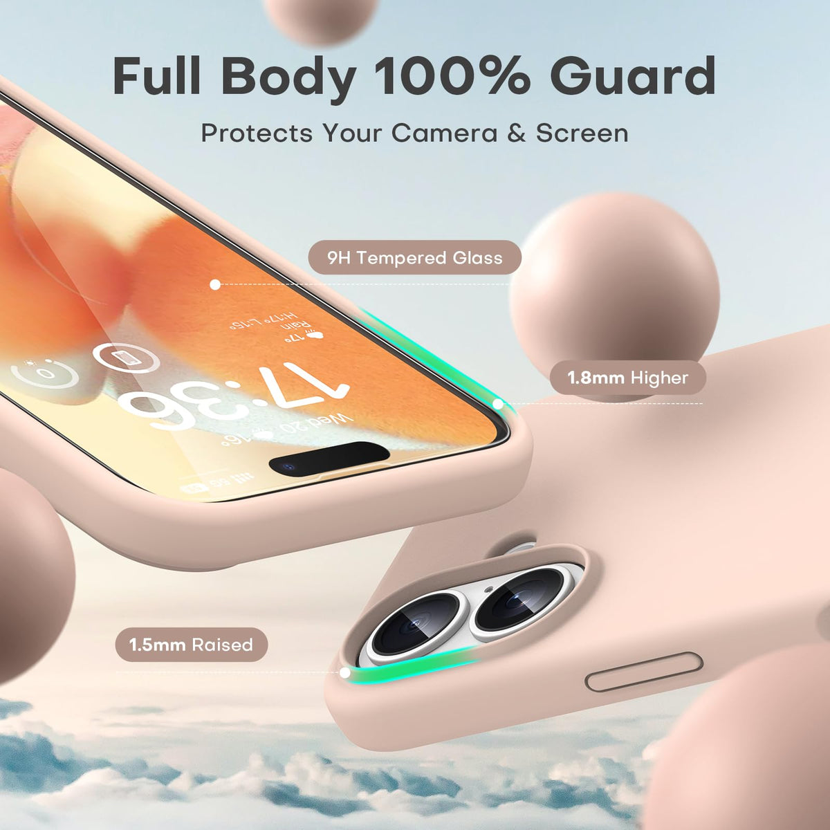 TOCOL 3 in 1 Silicone for iPhone 16 Case 6.1-Inch, with 2 Pack HD Tempered Glass Screen Protector, Liquid Silicone Slim Silky-Soft Touch [Multi-Color] [Anti-Scratch] Shockproof Cover, Pink