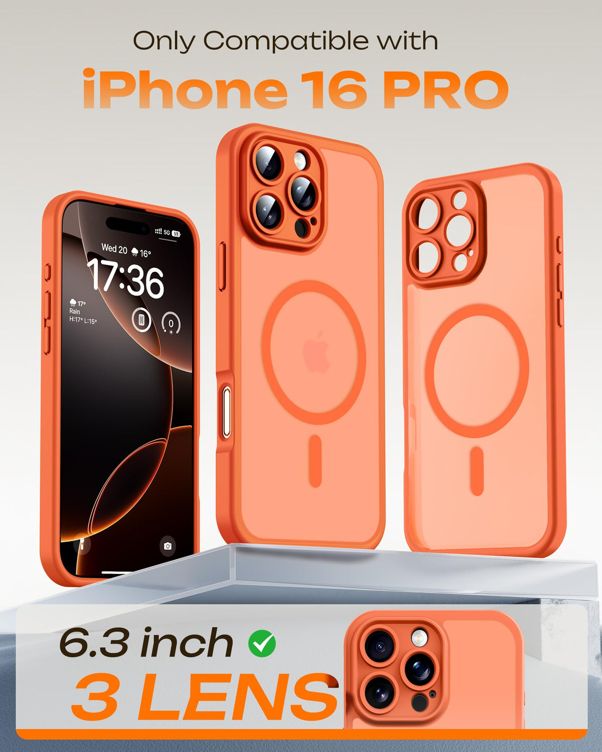 TOCOL for iPhone 16 Pro Case, Compatible with MagSafe, Orange
