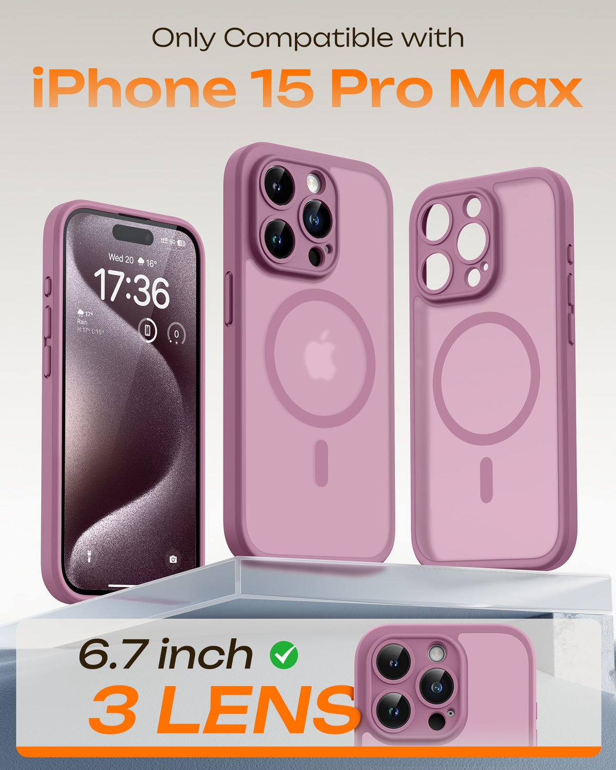 TOCOL for iPhone 15 Pro Max Case, Compatible with MagSafe, Lilac Purple