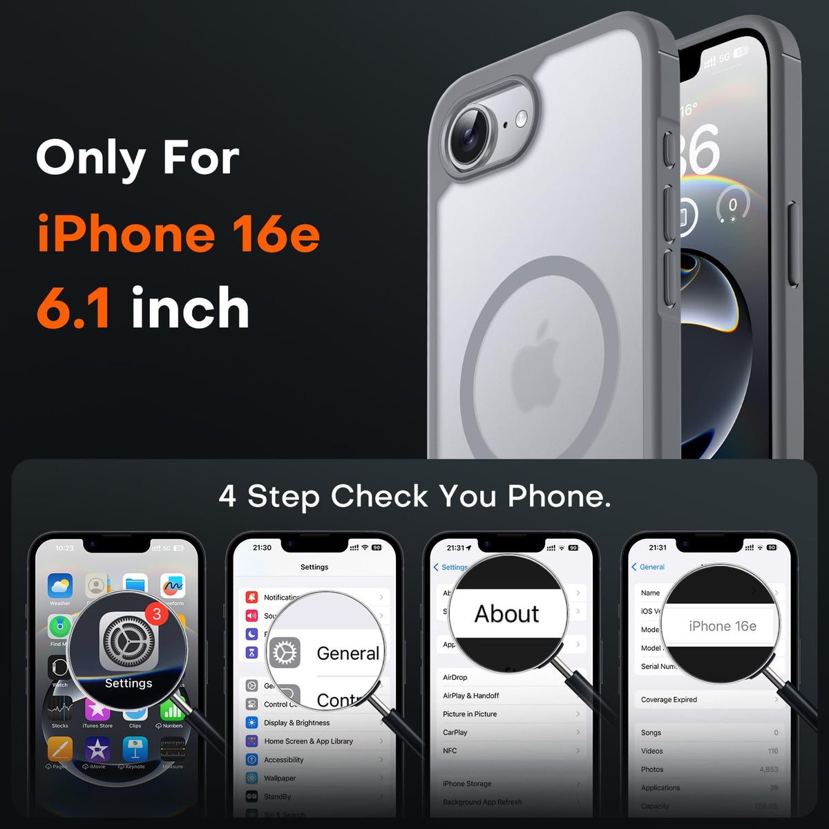 TOCOL for iPhone 17e/16e Case, Compatible with MagSafe, Grey