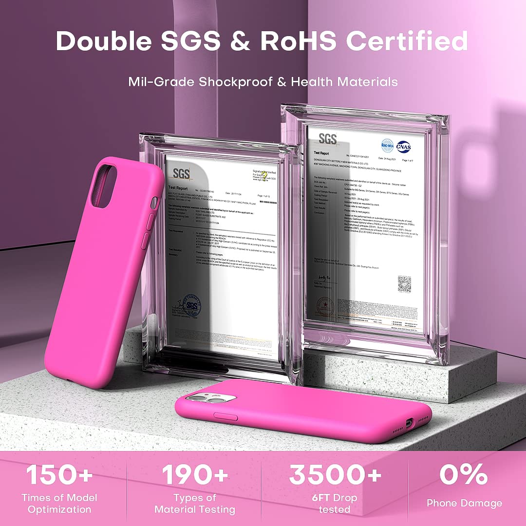 TOCOL [5 in 1 Designed for iPhone 11 Case, with 2 Pack Screen Protector + 2 Pack Camera Lens Protector, Liquid Silicone Slim Shockproof Cover [Anti-Scratch] [Drop Protection], Hot Pink