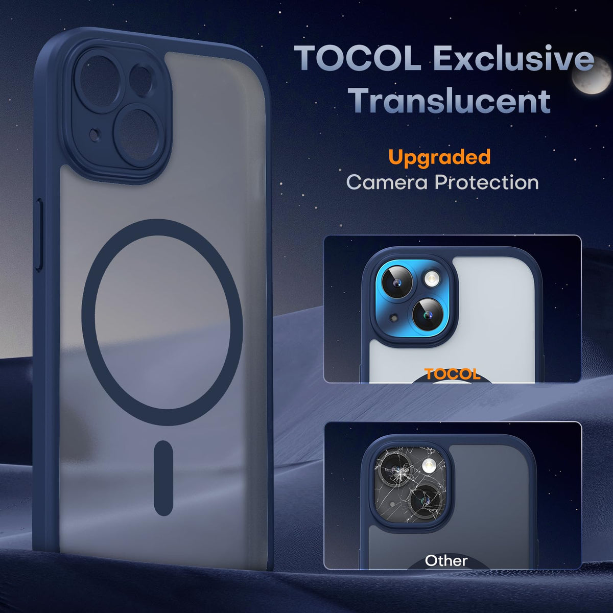 TOCOL 3-in-1 Case for iPhone 14 for Magsafe, Full Camera Protection, Shockproof, Scratch-Resistant, Magnetic Mobile Phone Case for iPhone 14, Blue