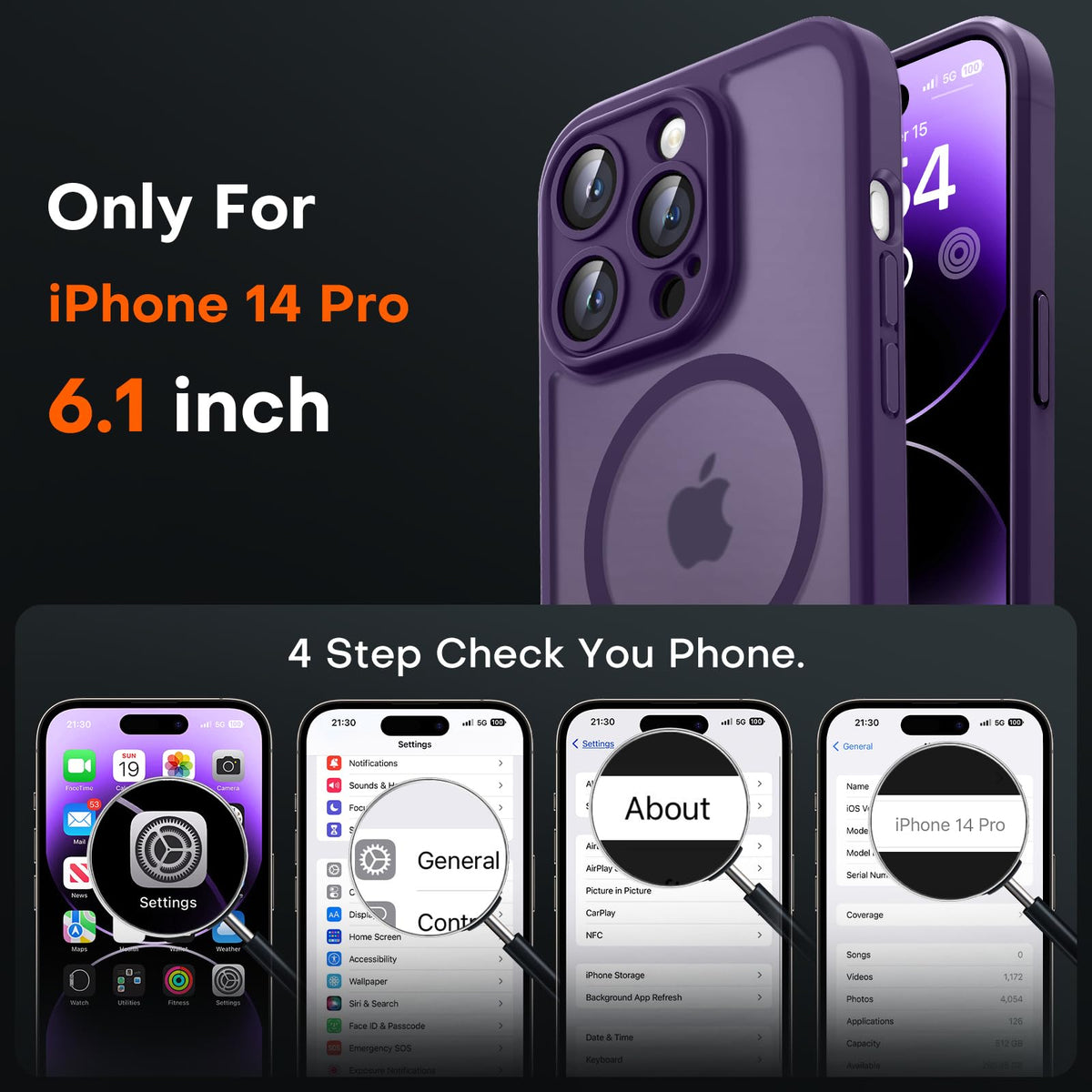 TOCOL for iPhone 14 Pro Case, Compatible with MagSafe, Midnight Purple