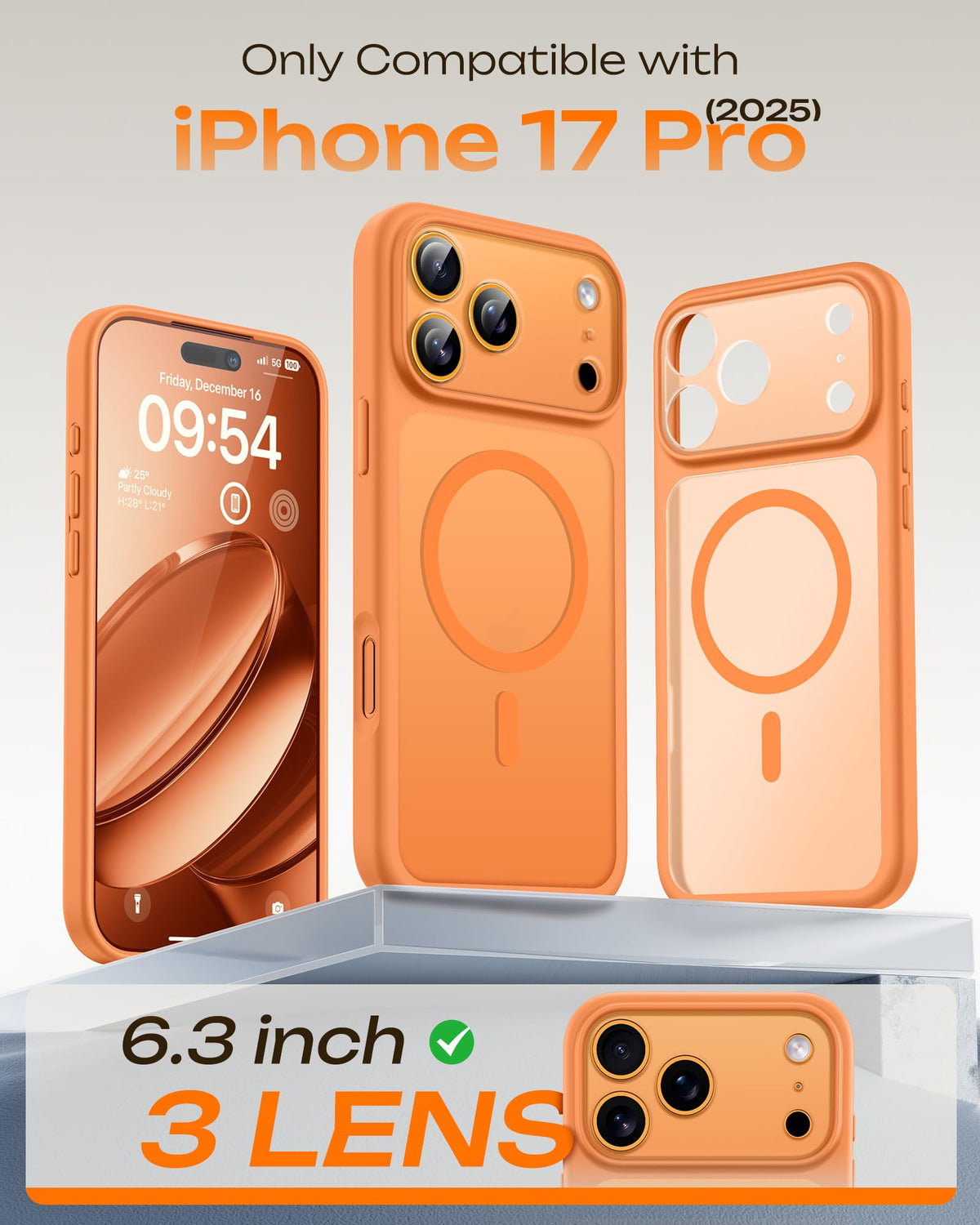 TOCOL for iPhone 17 Pro Case, Compatible with MagSafe, Orange