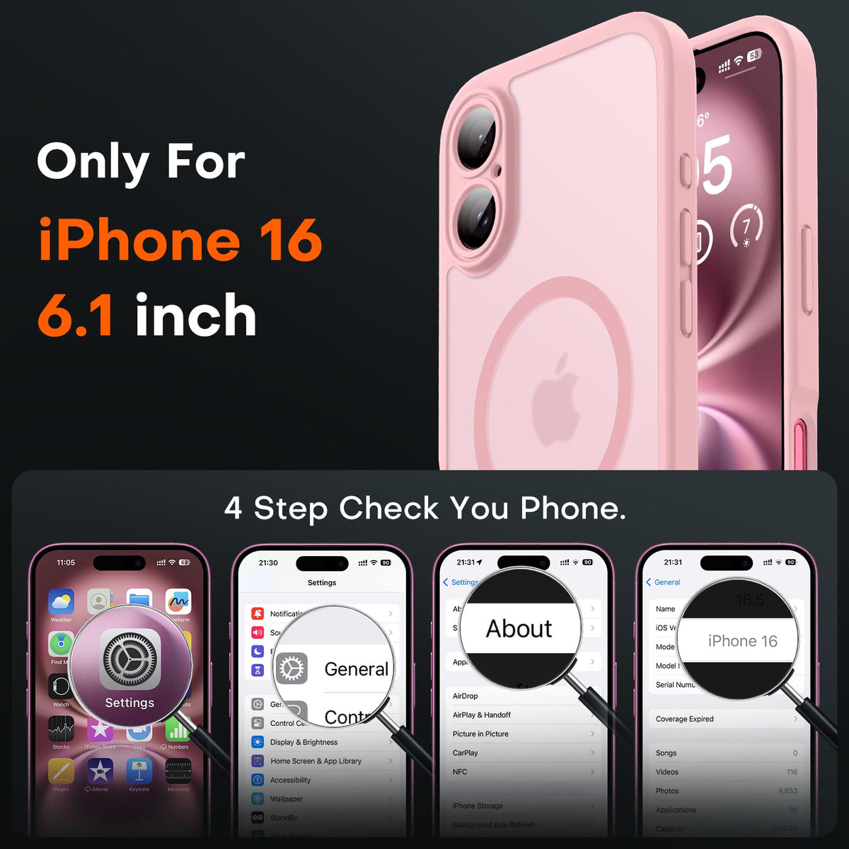 TOCOL for iPhone 16 Case, Compatible with MagSafe, Light Pink