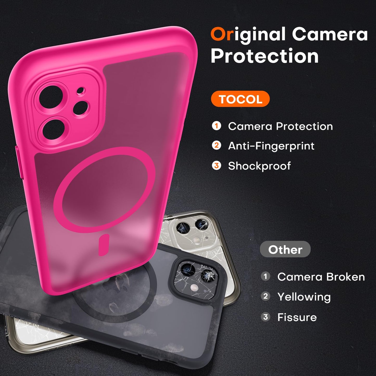 TOCOL for iPhone 11 Case, Compatible with MagSafe, Hot Pink