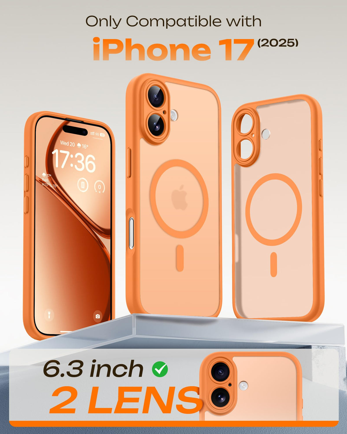 TOCOL for iPhone 17 Case, Compatible with MagSafe, Orange