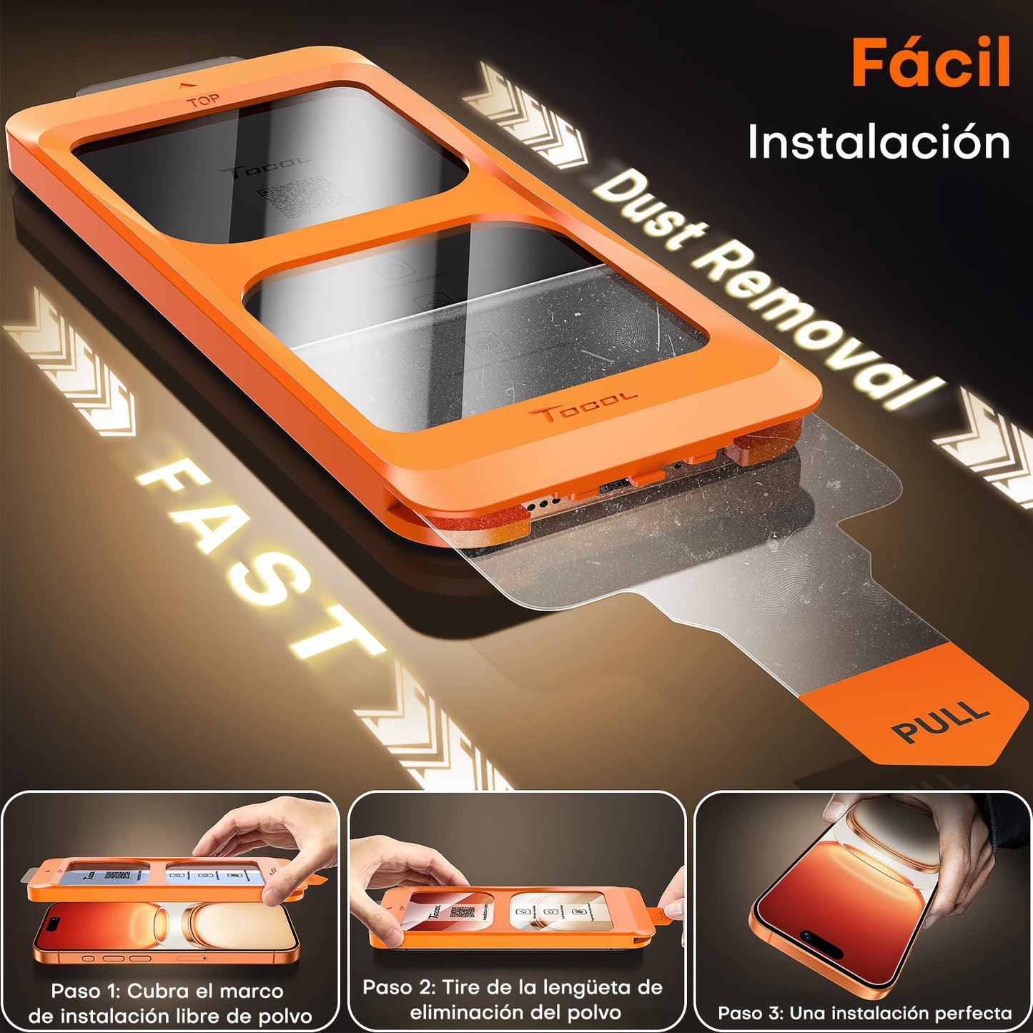 TOCOL 2 Pack Screen Protector for iPhone 17 Pro Max/iPhone 16 Pro Max 6.9-Inch, Instant Installation, Tempered Glass HD Clear, Military Grade Shatterproof, Case Friendly, Full Coverage Protection