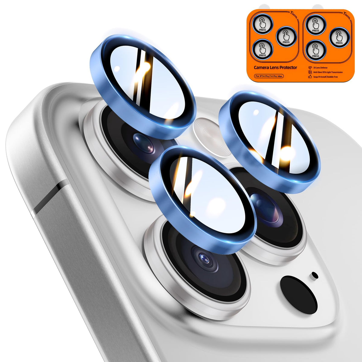 TOCOL for iPhone 14 Pro Max Camera Lens Protector/iPhone 14 Pro Camera Lens Protector Tempered Glass HD Individual Scratch Resistant Cover Accessories Case Friendly 2 Pack（Light Blue）
