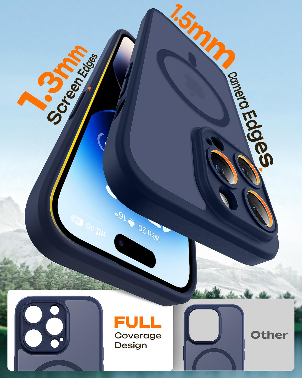 TOCOL Magnetic for iPhone 14 Pro Case, Upgraded [Full Camera Protection], Fit for MagSafe, [Military Grade Drop Tested] Translucent Matte Back Cover 6.1", Midnight Blue