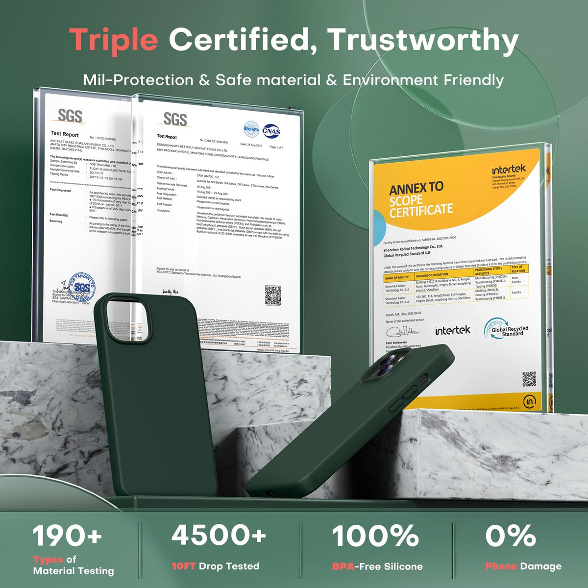 TOCOL 5 in 1 for iPhone 14 Case, with 2 Pack Screen Protector + 2 Pack Camera Lens Protector, Liquid Silicone Phone Case for iPhone 14, Alpine Green
