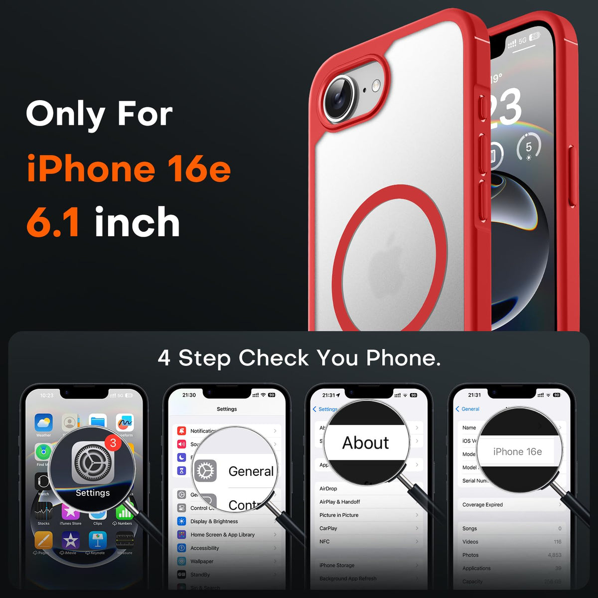 TOCOL for iPhone 17e/16e Case, Compatible with MagSafe, Red