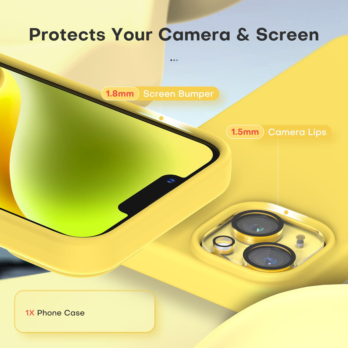 TOCOL 5 in 1 for iPhone 14 Case, with 2 Pack Screen Protector + 2 Pack Camera Lens Protector, Liquid Silicone Phone Case for iPhone 14, Yellow