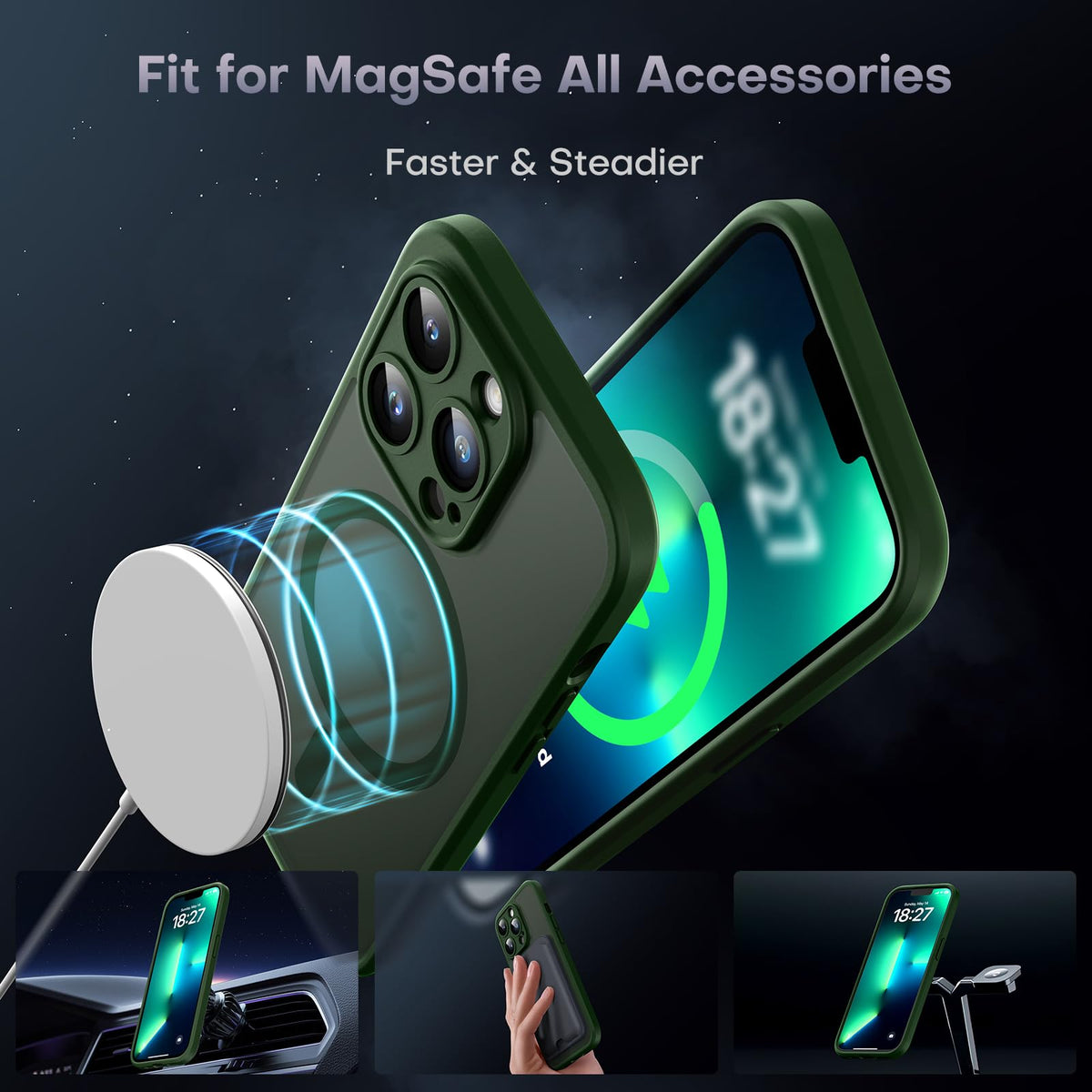 TOCOL for iPhone 13 Pro Case, Compatible with MagSafe, Alpine Green