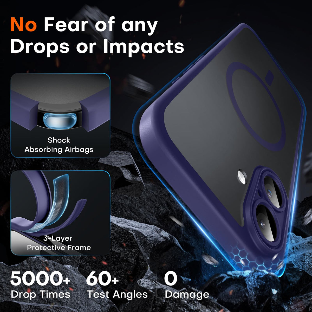 TOCOL 3 in 1 Magnetic Cover for iPhone 16 6.1 Inch with 2 Tempered Glass, Compatible with MagSafe [Integrated Camera Protection] Shockproof Translucent Matte Case, Intense Purple