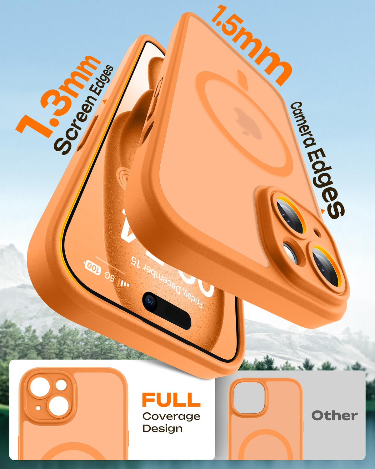 TOCOL for iPhone 15 Case, Compatible with MagSafe, Orange