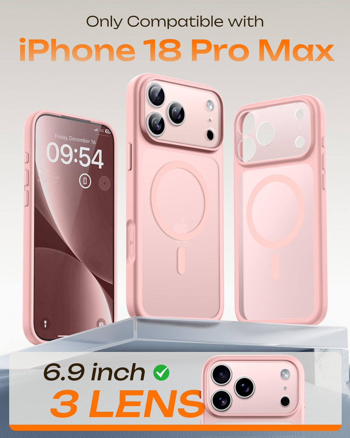 TOCOL for iPhone 18 Pro Max Case Pink, Compatible with MagSafe