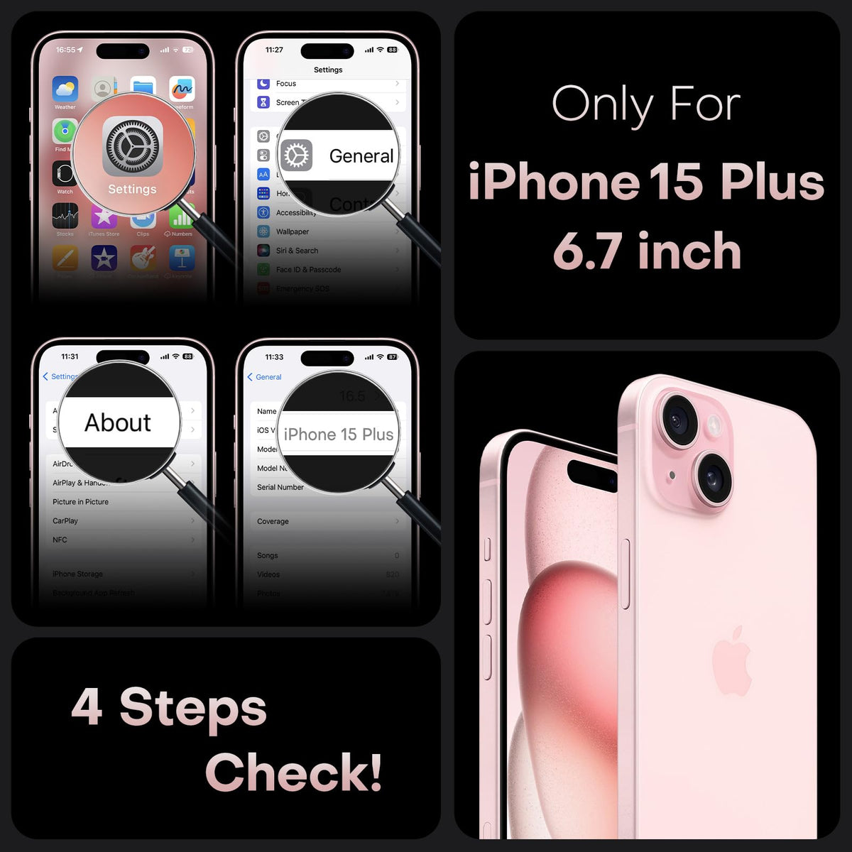 TOCOL 3 in 1 Magnetic for iPhone 15 Plus Case, Upgraded [Full Camera Protection] with 2 Screen Protector, Fit for MagSafe, [Military Grade Drop Tested] Slim Translucent Matte Back Cover 6.7", Pink