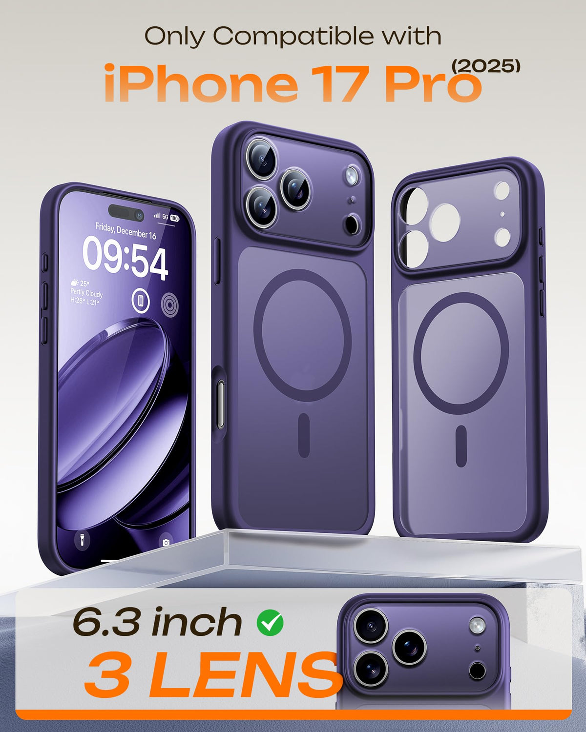 TOCOL for iPhone 17 Pro Case, Compatible with MagSafe, Midnight Purple