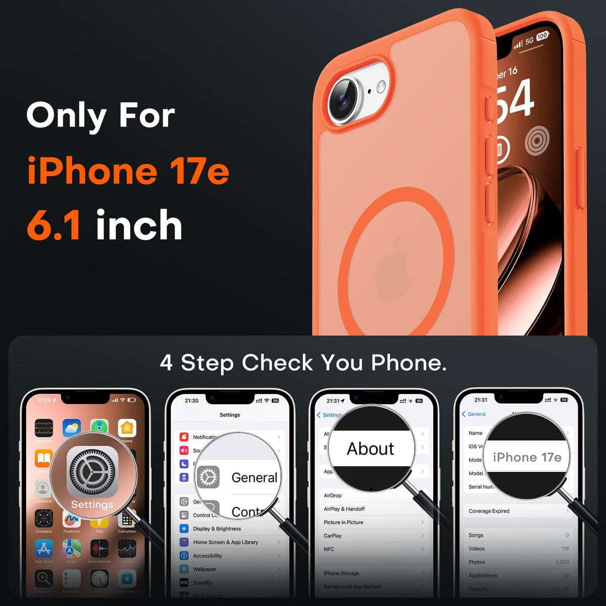 TOCOL for iPhone 17e Case, Compatible with MagSafe, Orange