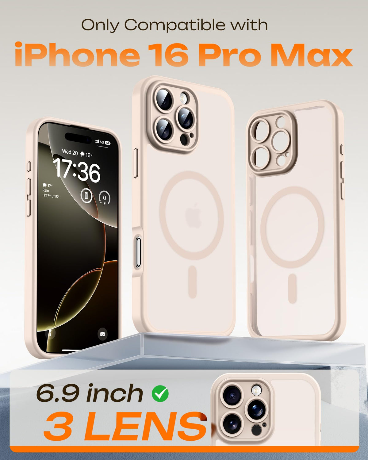 TOCOL Magnetic for iPhone 16 Pro Max Case 6.9-Inch, Fit for MagSafe, Upgraded [Full Camera Protection], [14FT Military Grade Drop Tested] Shockproof Slim Translucent Matte Back Phone Cover (Desert)