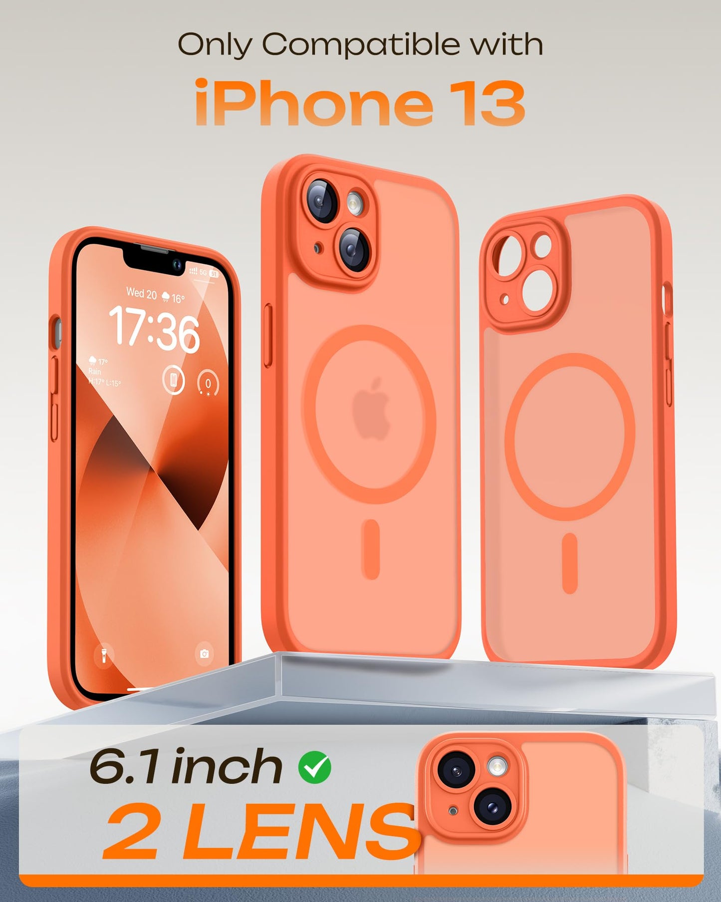 TOCOL for iPhone 13 Case, Compatible with MagSafe, Orange