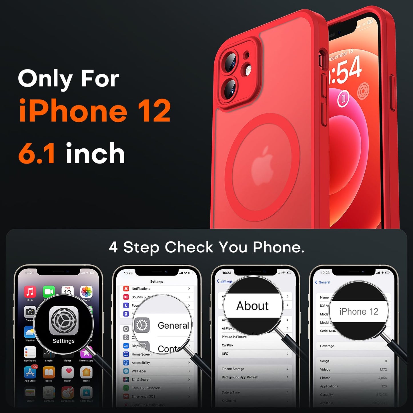 TOCOL for iPhone 12 Case, Full Camera Protection, Drop Protection, Compatible with Magsafe, Matte Phone Case for iPhone 12 6.1 inch (Red)