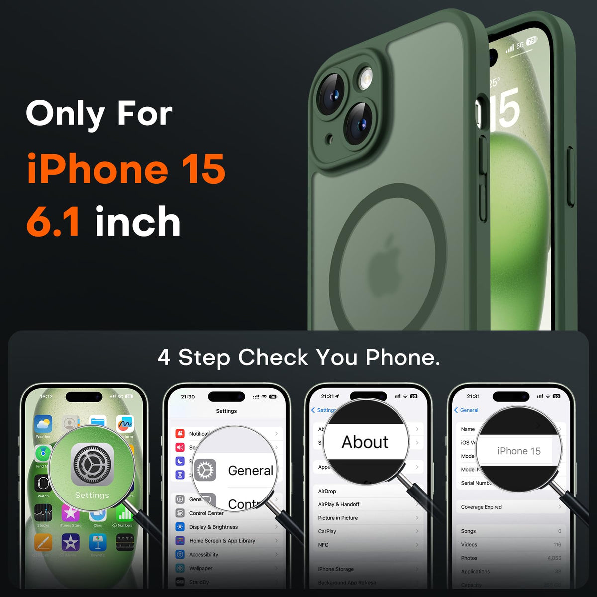 TOCOL for iPhone 15 Case, Compatible with MagSafe, Alpine Green