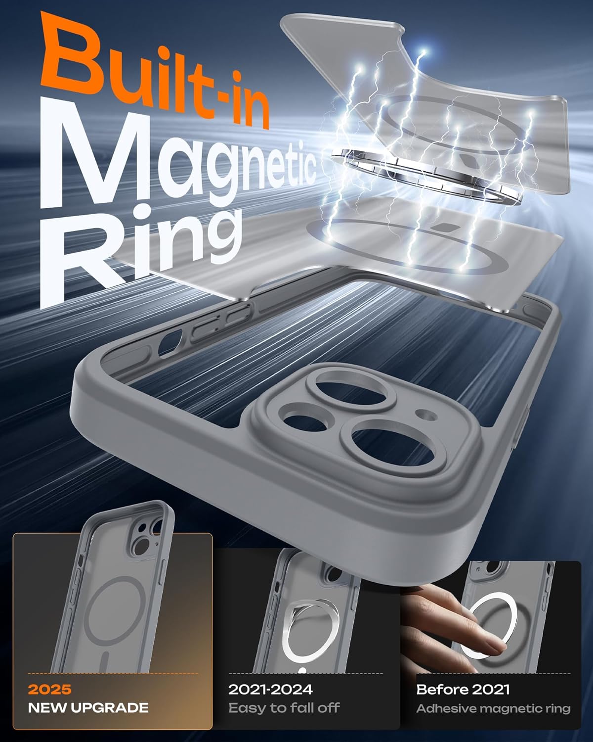 TOCOL Magnetic for iPhone 15 Case 6.1-Inch, Fit for MagSafe, Upgraded Full Camera Protection, 14FT Military Grade Shockproof Thin Slim Frosted Translucent Matte Back Phone Cover (Titan Gray)