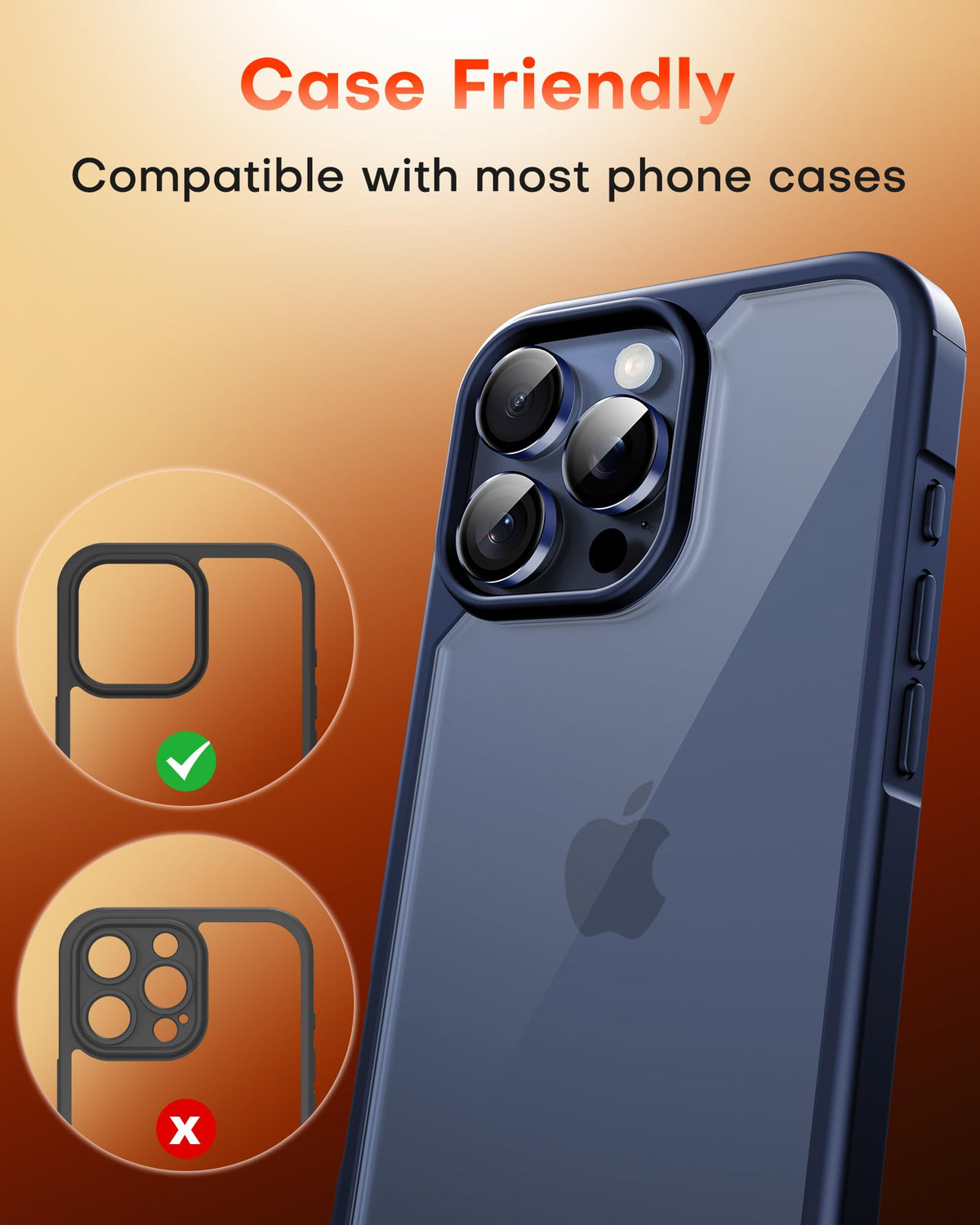 TOCOL for iPhone 15 Pro Max Camera Lens Protector/iPhone 15 Pro Camera Lens Protector Tempered Glass HD Individual Scratch Resistant Cover Accessories Case Friendly 2 Pack（Dark Blue）