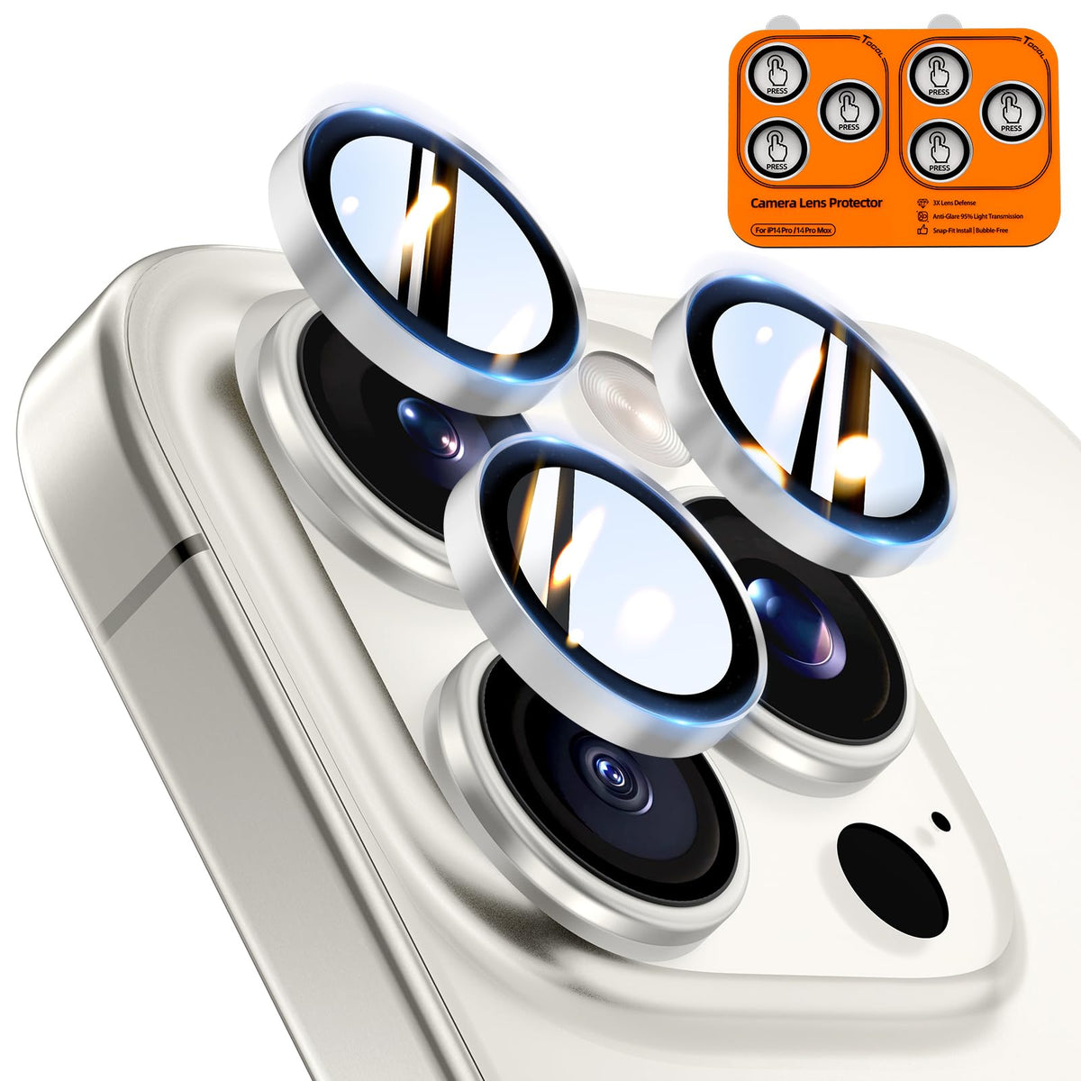 TOCOL for iPhone 14 Pro Max Camera Lens Protector/iPhone 14 Pro Camera Lens Protector Tempered Glass HD Individual Scratch Resistant Cover Accessories Case Friendly 2 Pack（Silvery）