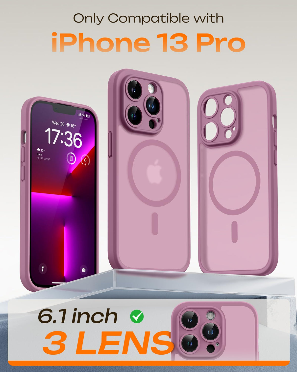 TOCOL for iPhone 13 Pro Case, Compatible with MagSafe, Lilac Purple