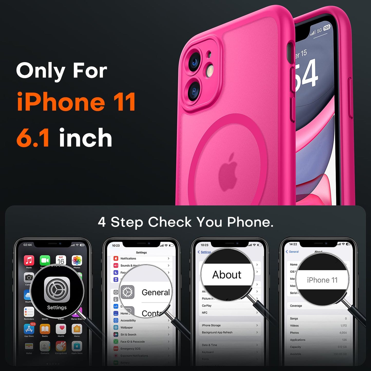 TOCOL for iPhone 11 Case, Compatible with MagSafe, Hot Pink