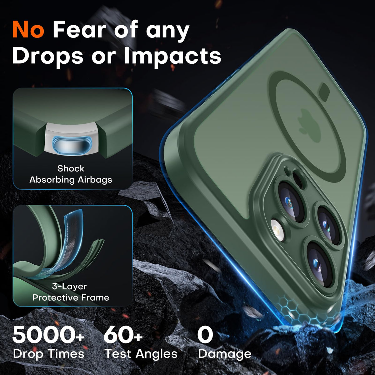 TOCOL Magnetic for iPhone 14 Pro Case, Upgraded Full Camera Protection, Compatible with Magsafe, Drop Protection, Translucent Matte Back Bumper Phone Cover 6.1-Inch, Alpine Green
